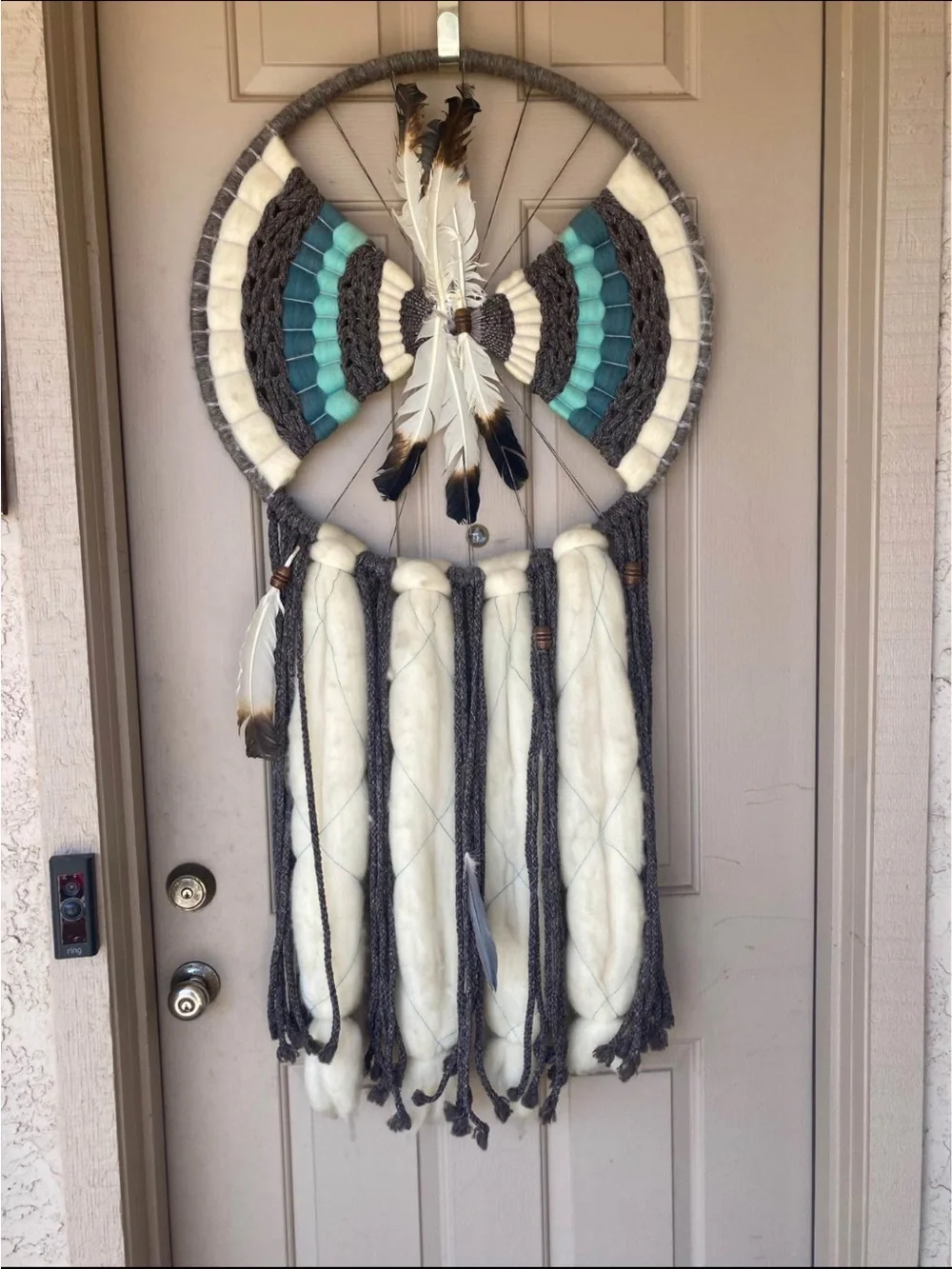Handcrafted Gray and Teal Dreamcatcher Wall Hanging
